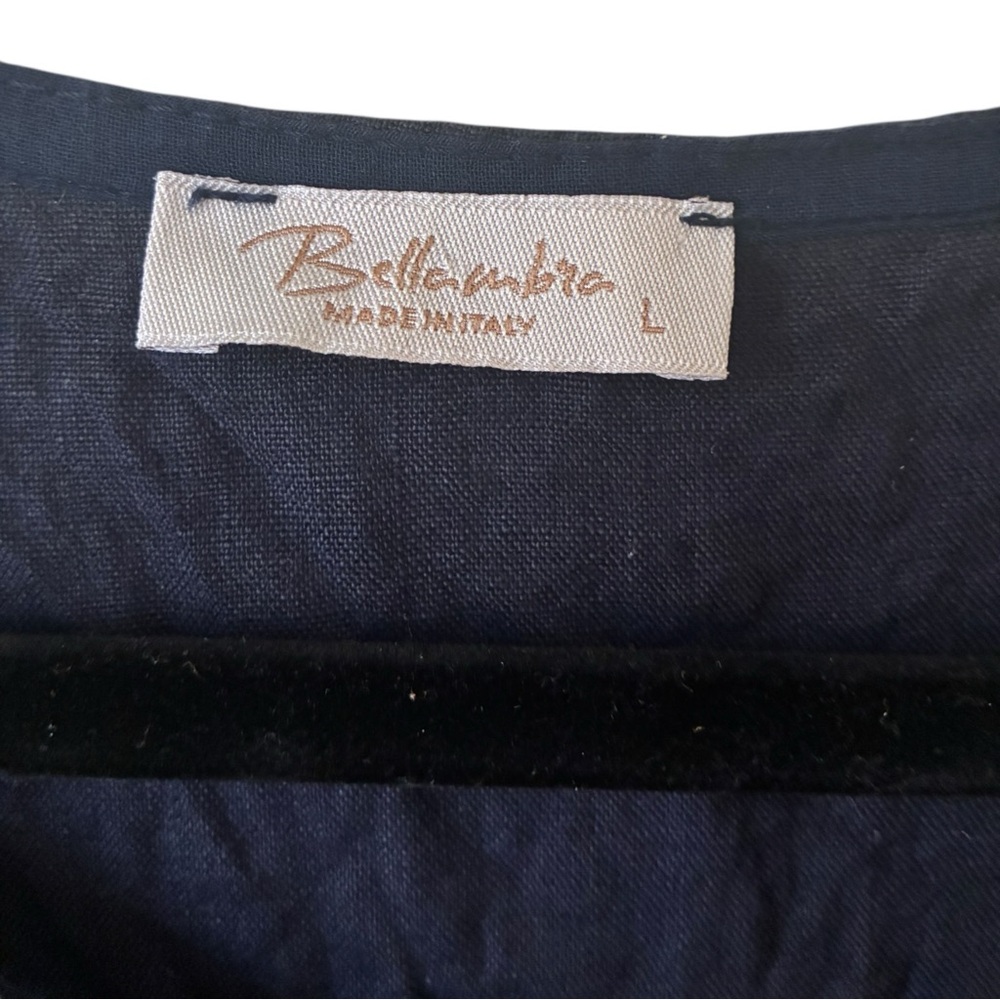BELLAMBRA Italy 100% Linen Navy Blue Lace Trim Shift Dress Lagenlook L - Picture 5 of 6